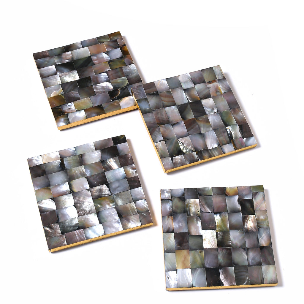 Mother of Pearl Coaster Stack Bond Pattern- Set Of 4