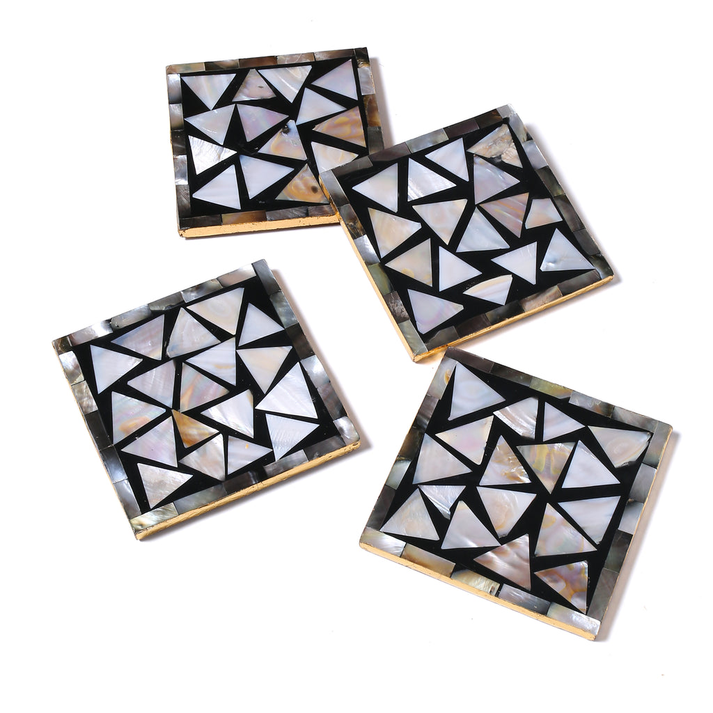Mother of Pearl Coaster Triangle Pattern-  Set Of 4