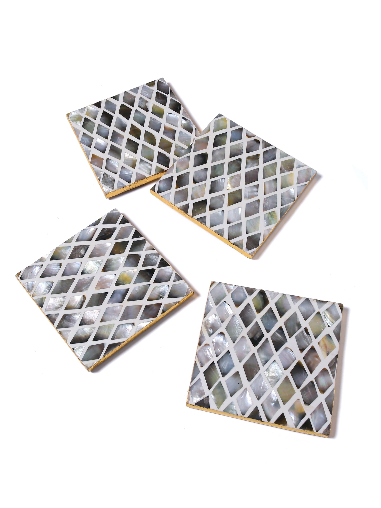 Tiramisu Set of 4 Mother of Pearl Coasters- Diamond Pattern
