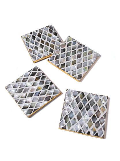 Tiramisu Set of 4 Mother of Pearl Coasters- Diamond Pattern