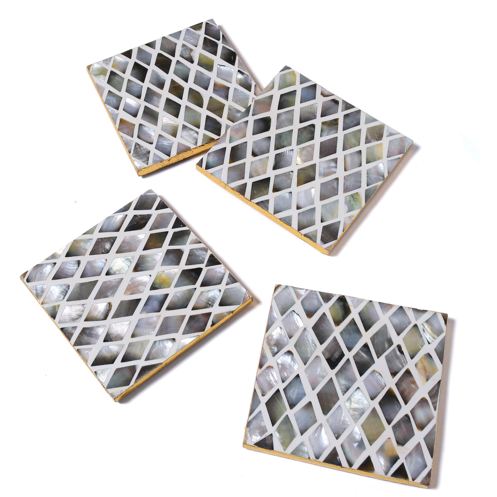 Mother of Pearl Coaster Diamond Pattern- Set Of 4