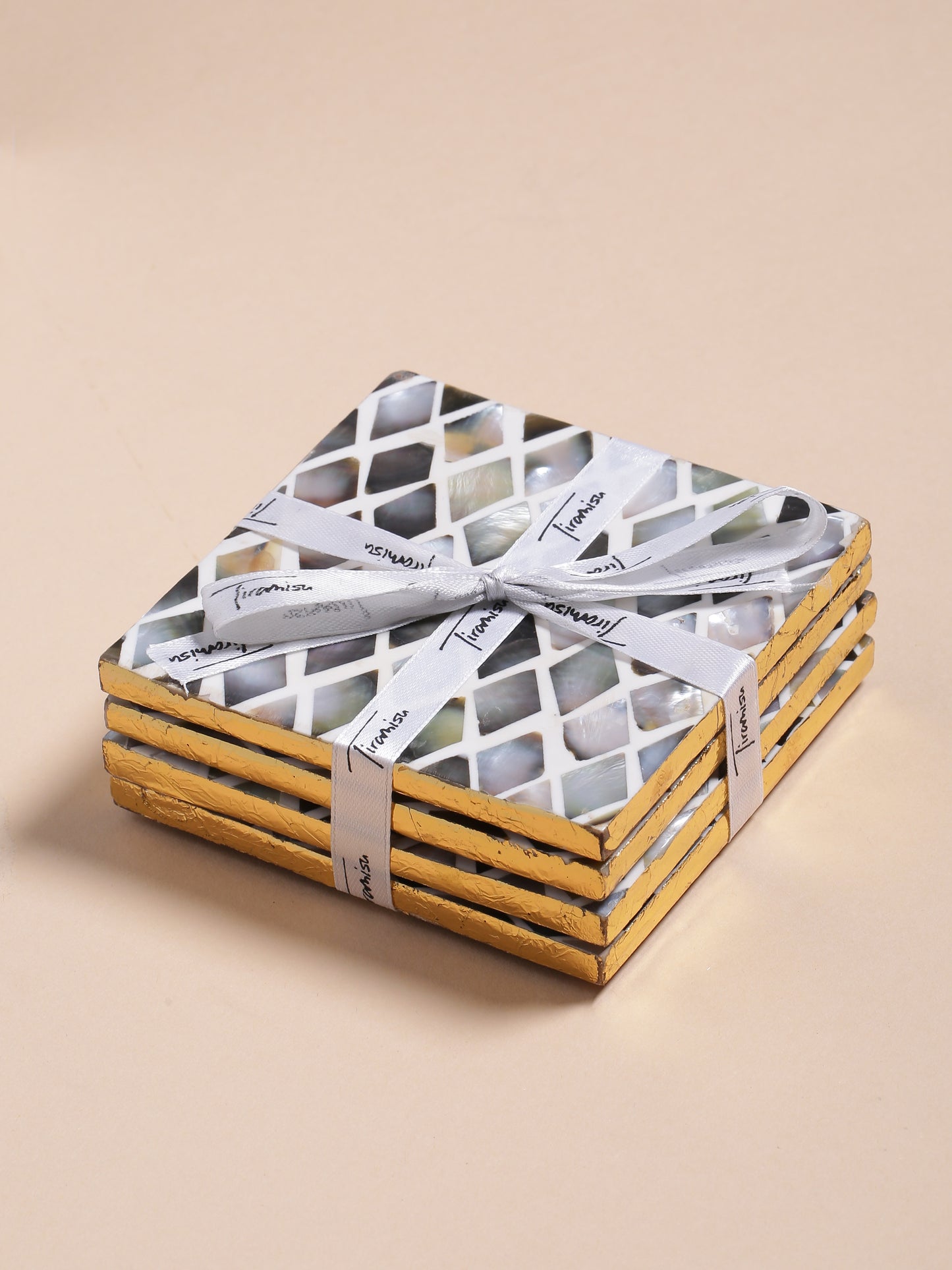 Tiramisu Set of 4 Mother of Pearl Coasters- Diamond Pattern