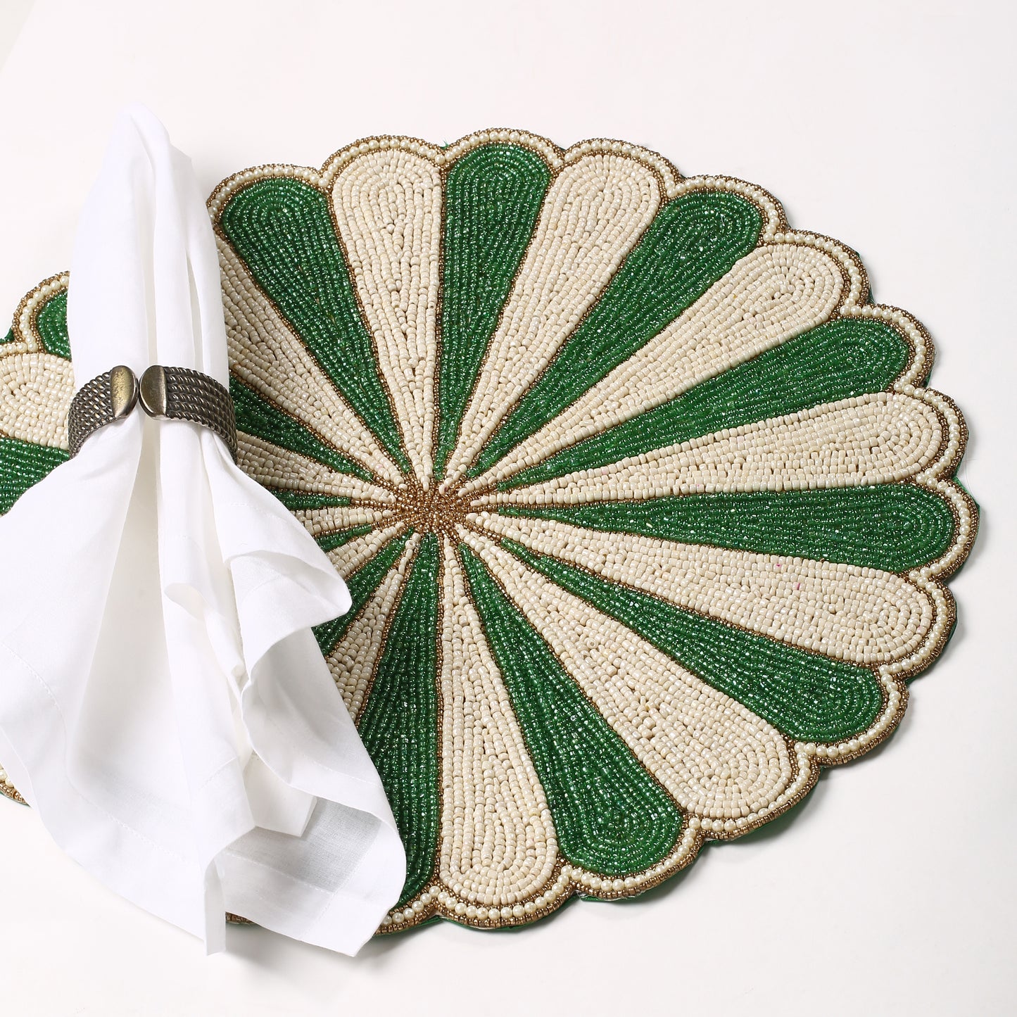 Green Scalloped Beaded Placemat
