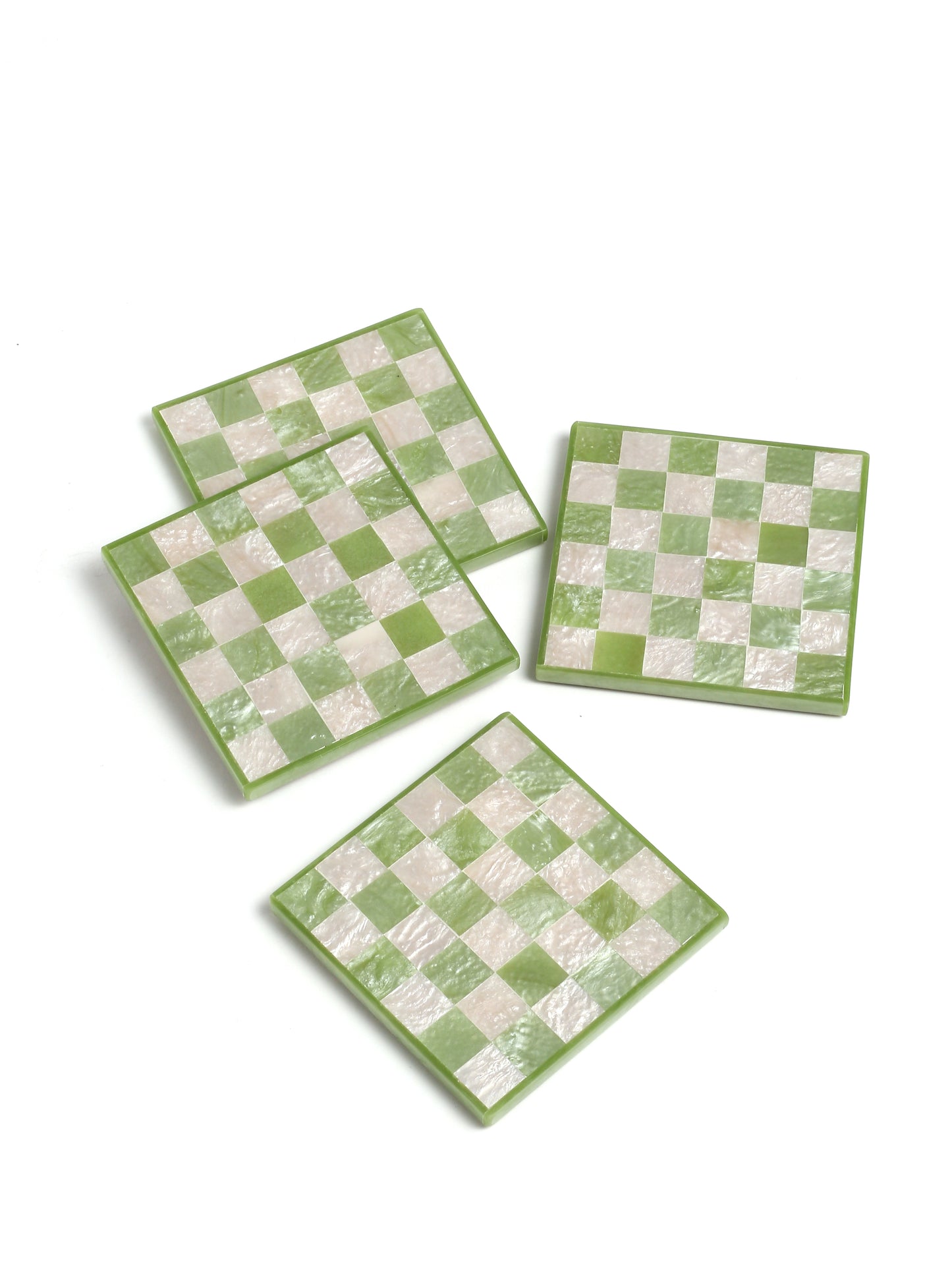Green Chequered Resin Coaster Set of 4