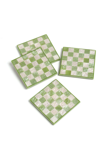 Green Chequered Resin Coaster Set of 4