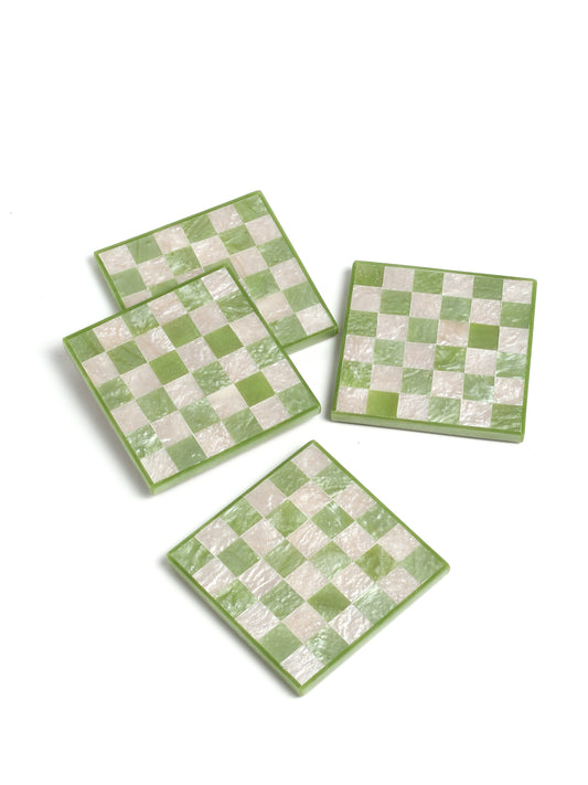 Green Chequered Resin Coaster Set of 4