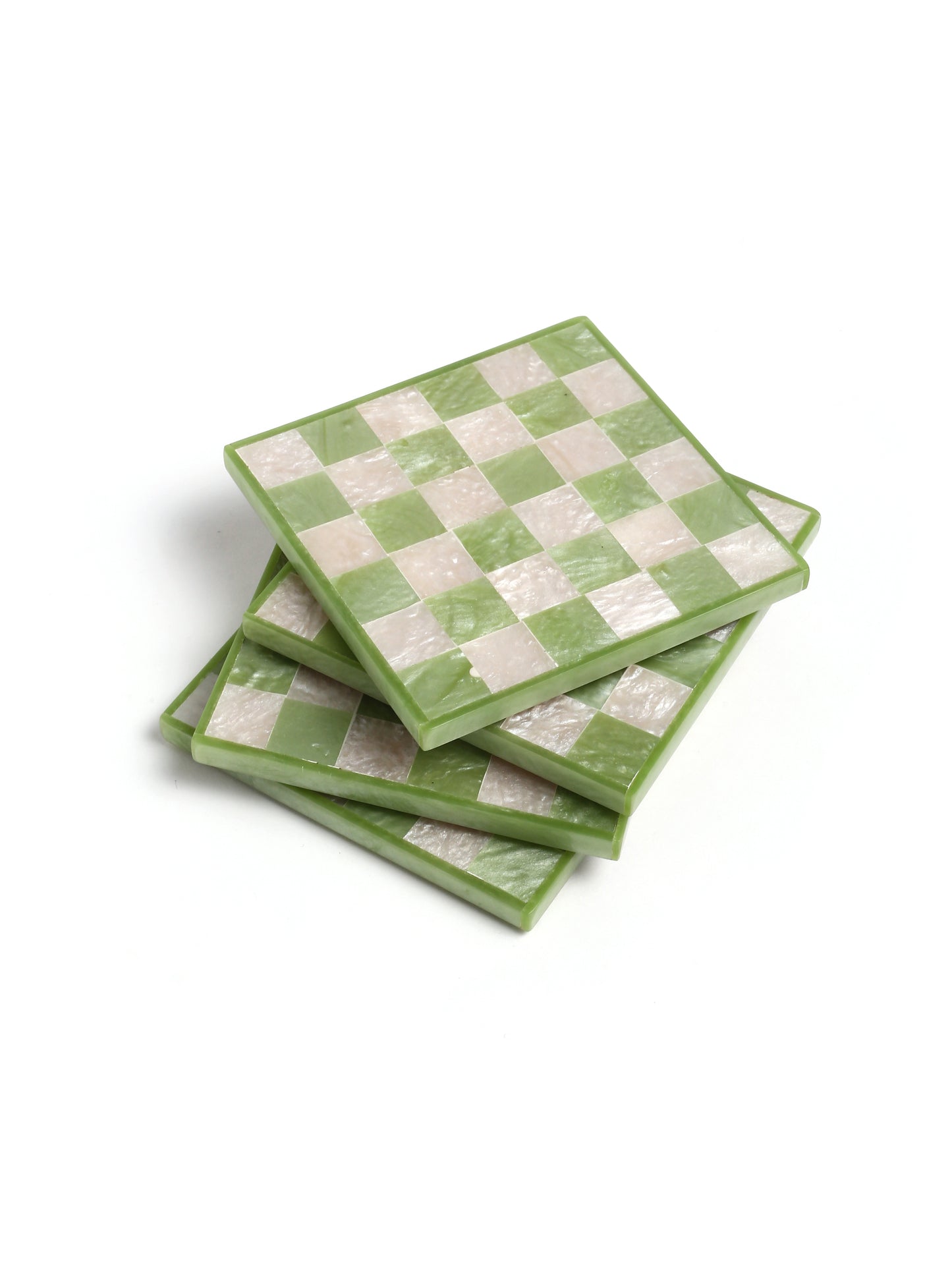 Green Chequered Resin Coaster Set of 4