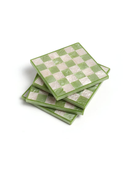 Green Chequered Resin Coaster Set of 4