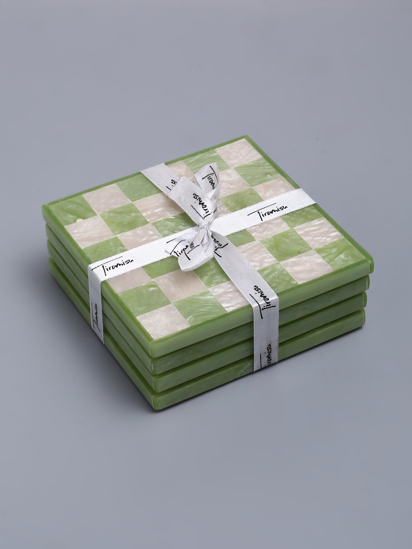 Green Chequered Resin Coaster Set of 4