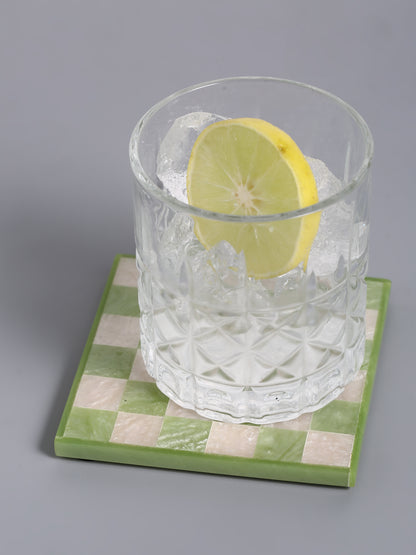 Green Chequered Resin Coaster Set of 4