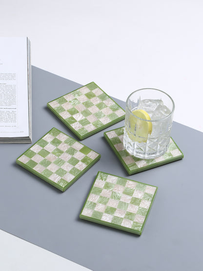 Green Chequered Resin Coaster Set of 4