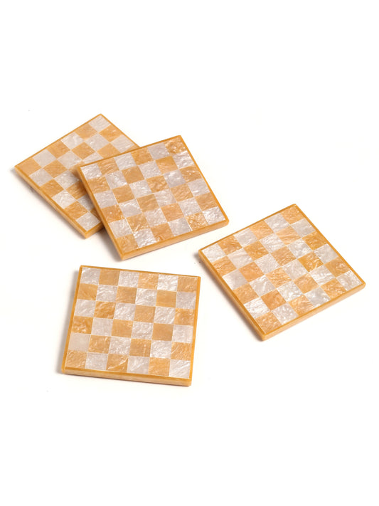 Orange Chequered Resin Coaster Set of 4