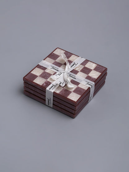 Wine Chequered Resin Coaster Set of 4