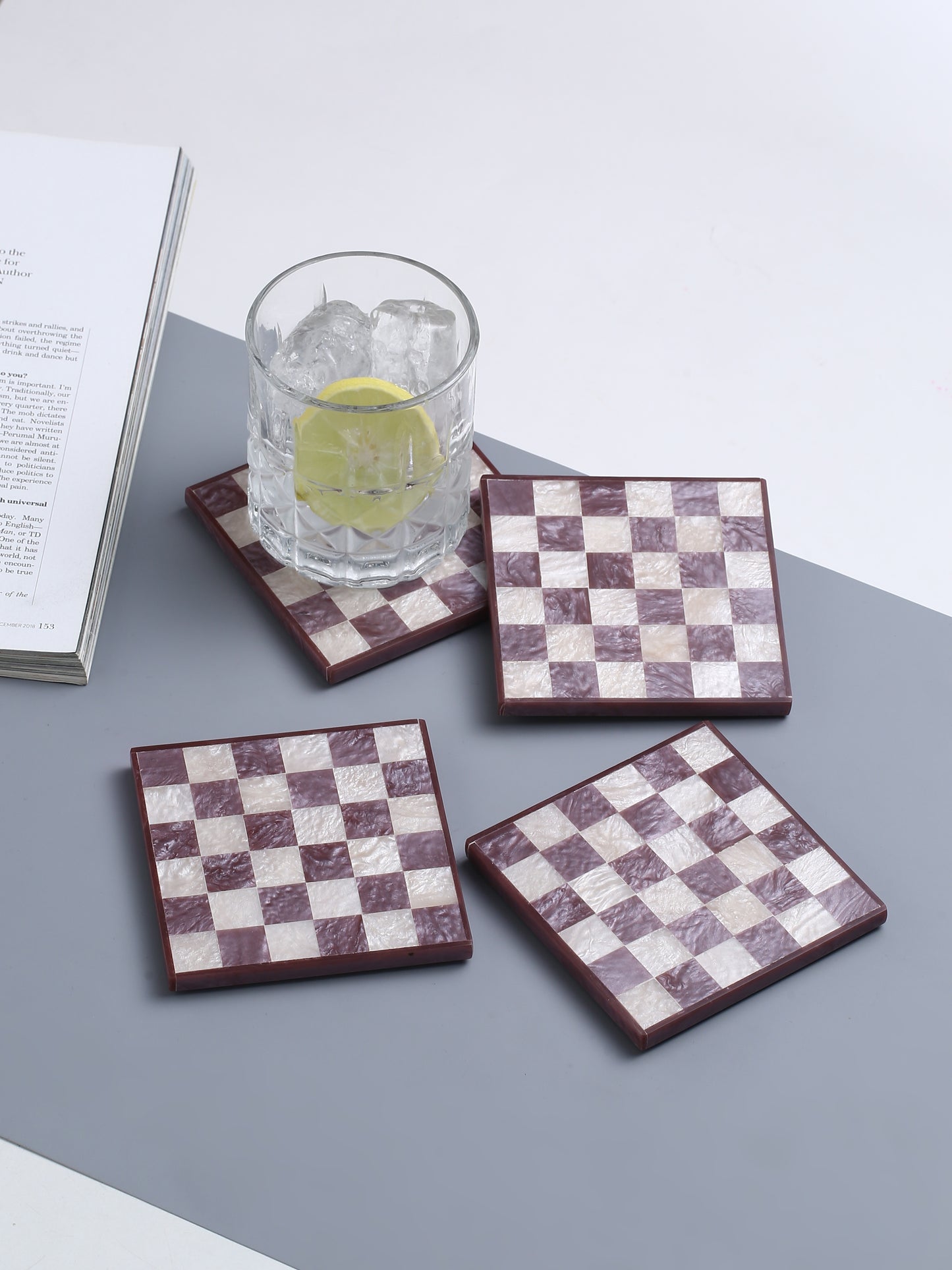 Wine Chequered Resin Coaster Set of 4