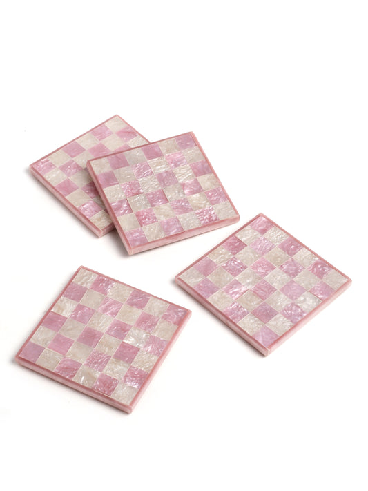 Pink Chequered Resin Coaster Set of 4