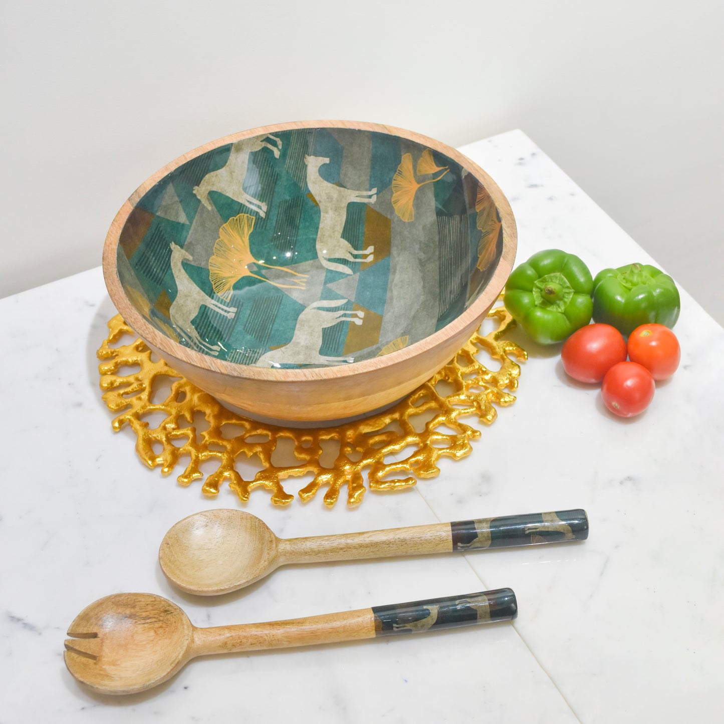 Moon Horse Salad Bowl with Salad Servers