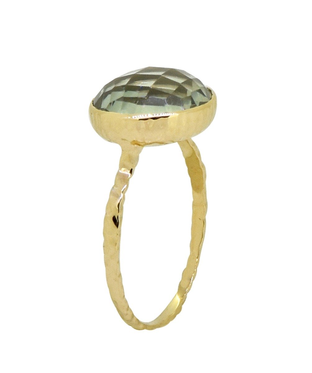 Tiramisu 5.77 ct Green Amethyst Gemstone Solid 14k Yellow Gold Ring