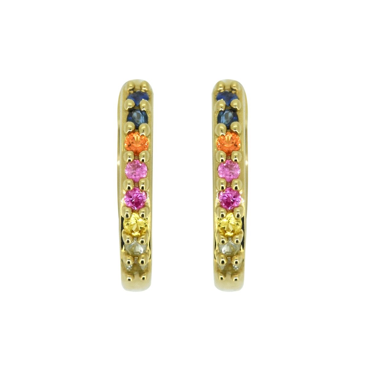 Tiramisu 0.36 Ct. Multi Sapphire Solid 14k Gold Hoop Earrings Jewelry
