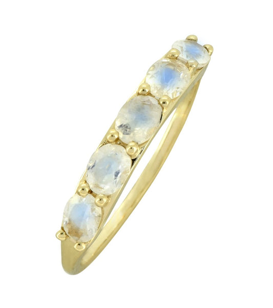 Tiramisu 0.80 Ct. Rainbow Moonstone Solid 10K Yellow Gold Eternity Band Ring