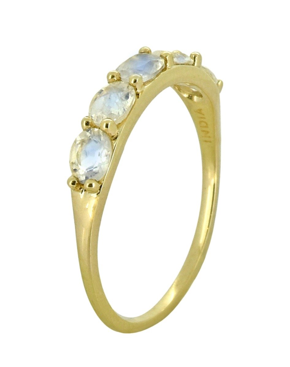 Tiramisu 0.80 Ct. Rainbow Moonstone Solid 10K Yellow Gold Eternity Band Ring