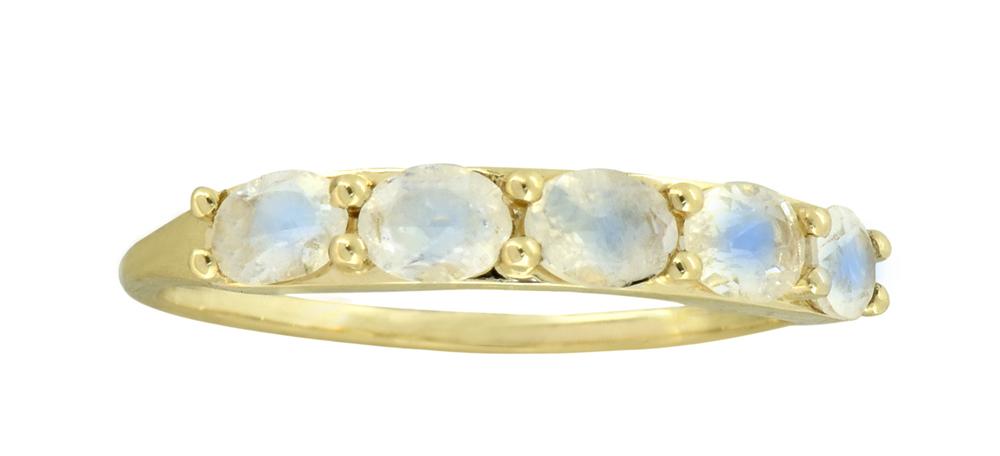 Tiramisu 0.80 Ct. Rainbow Moonstone Solid 10K Yellow Gold Eternity Band Ring