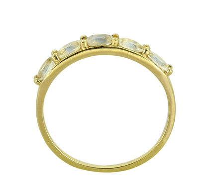 Tiramisu 0.80 Ct. Rainbow Moonstone Solid 10K Yellow Gold Eternity Band Ring