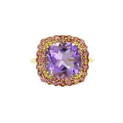 Tiramisu 6.97 ct Amethyst Pink Tourmaline Solid 14k Yellow Gold Ring