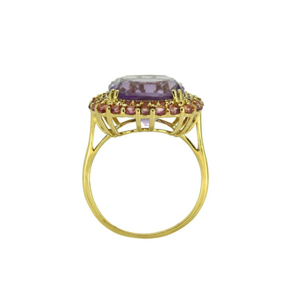 Tiramisu 6.97 ct Amethyst Pink Tourmaline Solid 14k Yellow Gold Ring