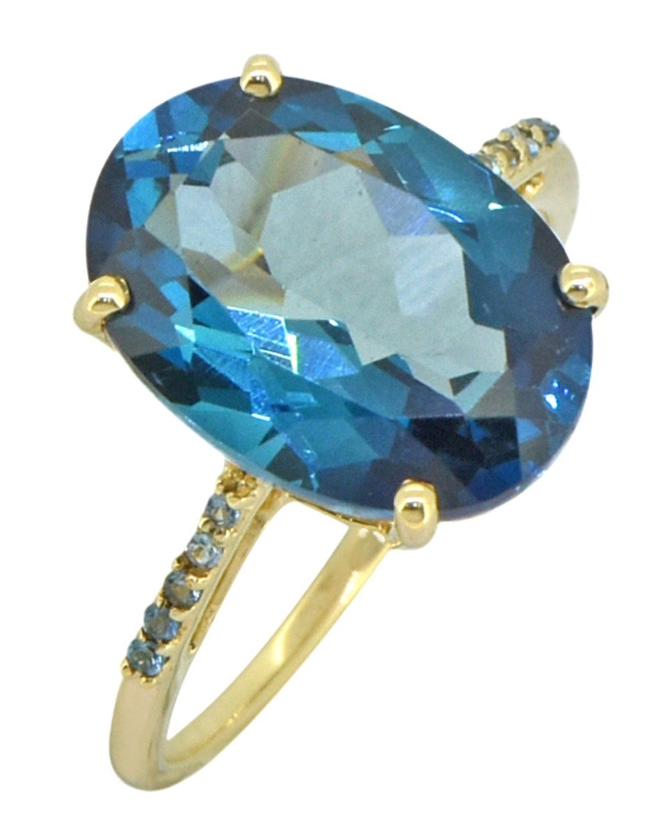 Tiramisu 7.75 ct London Blue Topaz Solid 14k Yellow Gold Ring