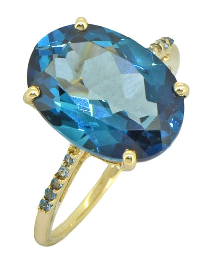 Tiramisu 7.75 ct London Blue Topaz Solid 14k Yellow Gold Ring