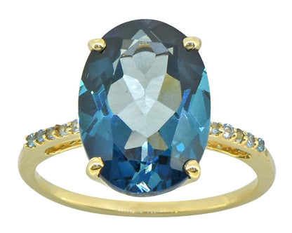 Tiramisu 7.75 ct London Blue Topaz Solid 14k Yellow Gold Ring