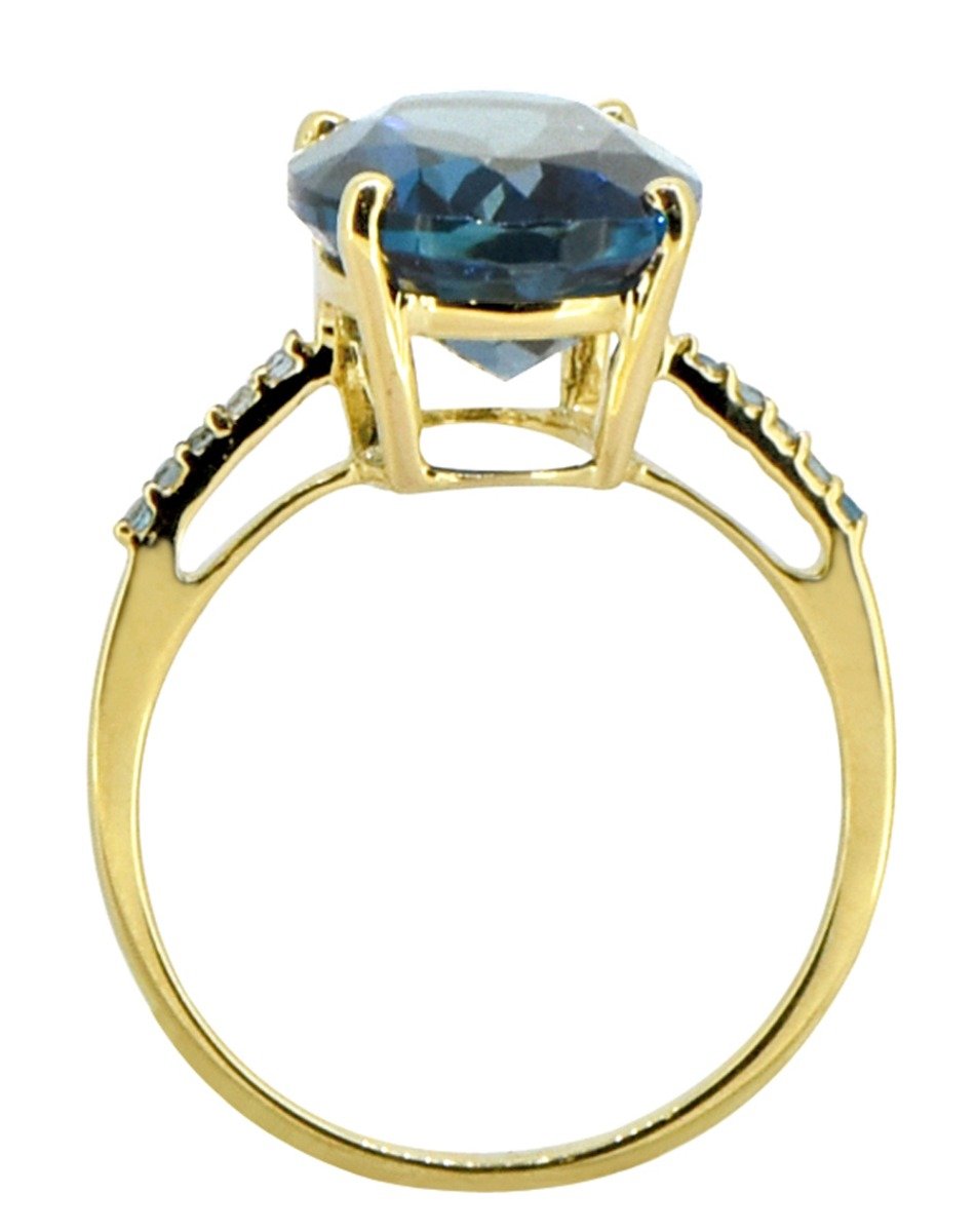 Tiramisu 7.75 ct London Blue Topaz Solid 14k Yellow Gold Ring