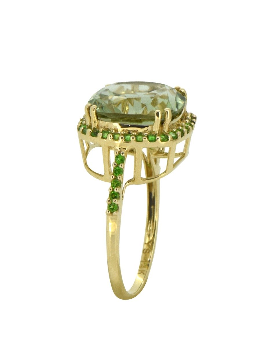 Tiramisu Solid 14k Yellow Gold Green Amethyst Ring (6.98 ct)