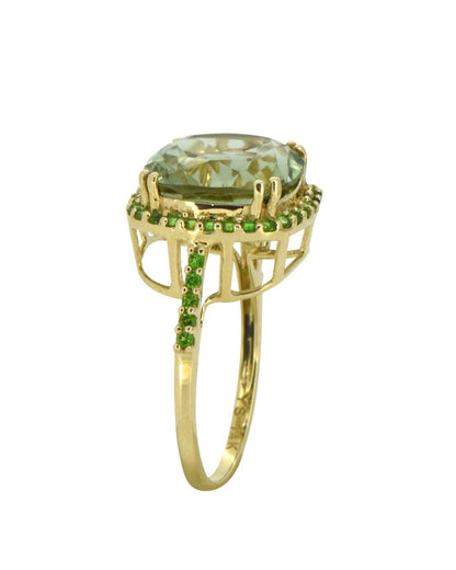 Tiramisu Solid 14k Yellow Gold Green Amethyst Ring (6.98 ct)