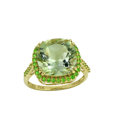 Tiramisu Solid 14k Yellow Gold Green Amethyst Ring (6.98 ct)