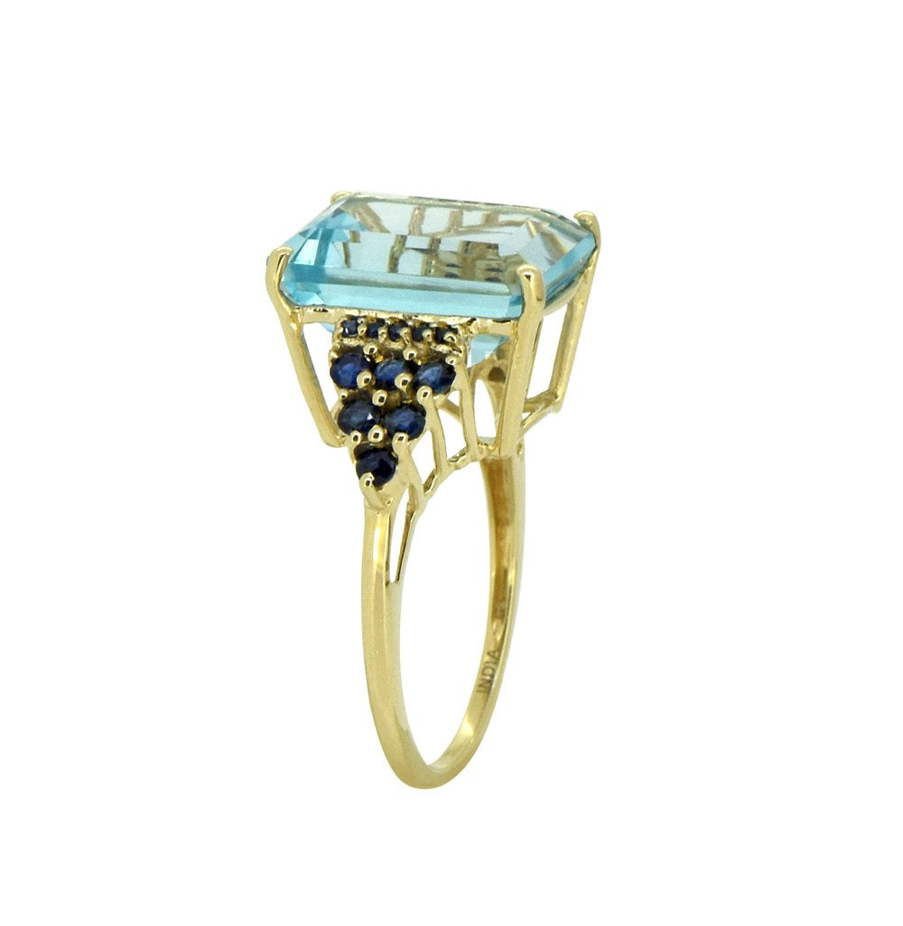 Tiramisu Solid 14k Yellow Gold Sky Blue Topaz Ring (8.95 ct)