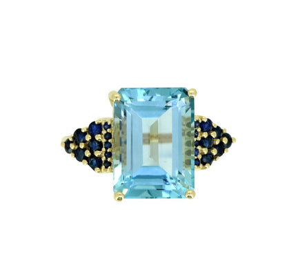 Tiramisu Solid 14k Yellow Gold Sky Blue Topaz Ring (8.95 ct)