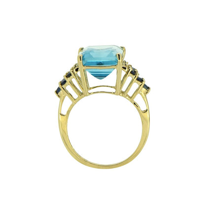Tiramisu Solid 14k Yellow Gold Sky Blue Topaz Ring (8.95 ct)
