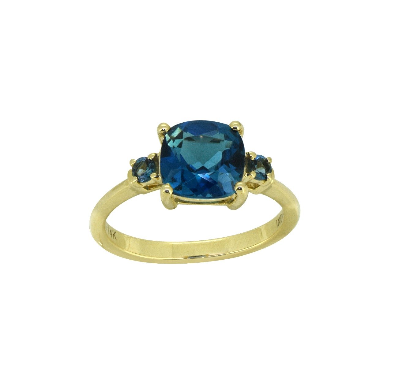 Tiramisu Solid 14k Yellow Gold London Blue Topaz Ring 2.15 ct