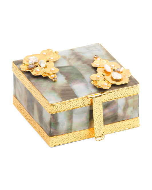 SQUARE JEWELRY BOX WITH GREY MOTHER-OF-PEARL