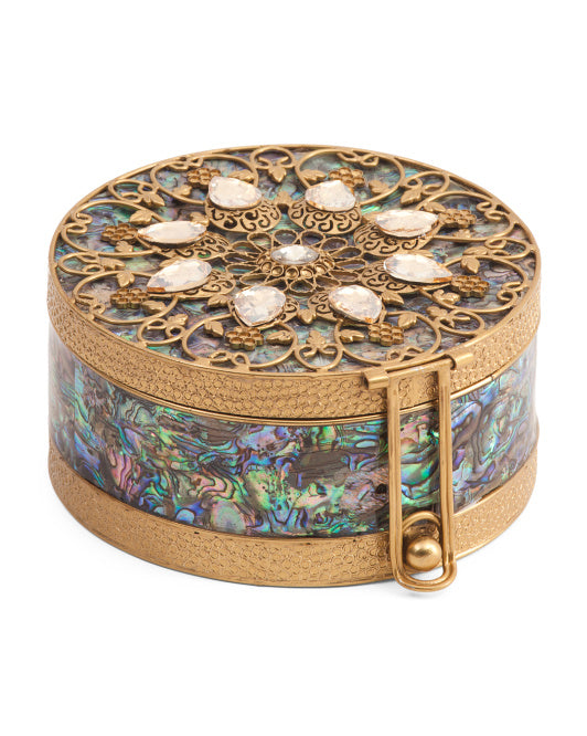Vintage Round Jewelry Box Ornate Gold Metal Trinket Box Domed
